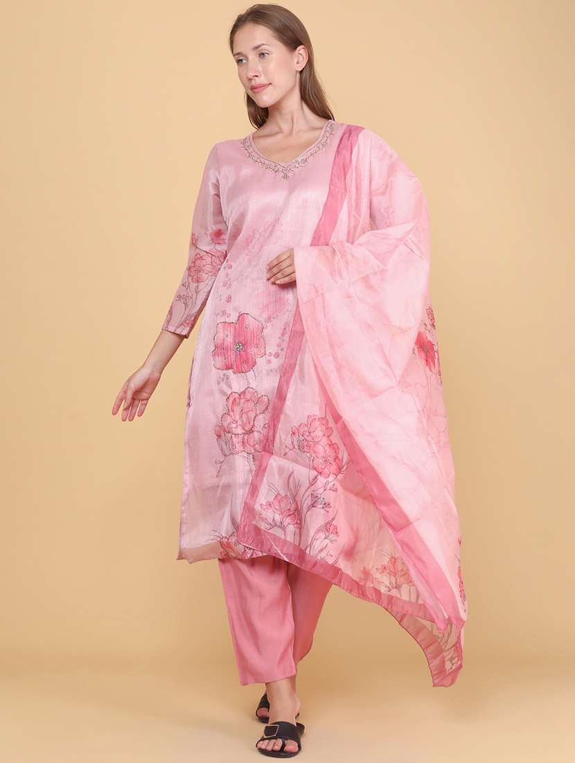 Women Printed Three Quarter Sleeves Kurta Pant Set With Dupatta - 22298236 -  Standard Image - 2