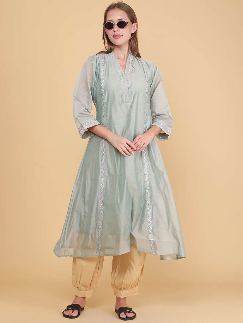 women embroidered three quarter sleeves a-line kurta - 22298238 -  Standard Image - 2