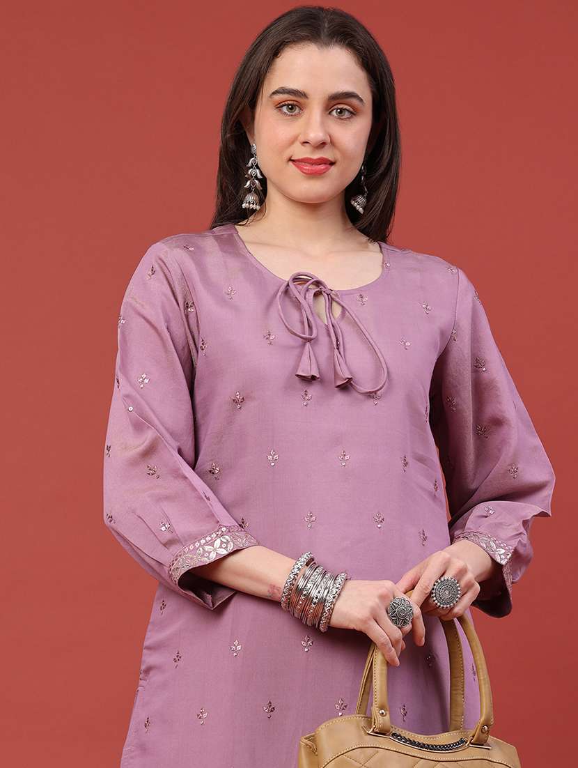 women embroidered three quarter sleeves straight kurta - 22298239 -  Standard Image - 2