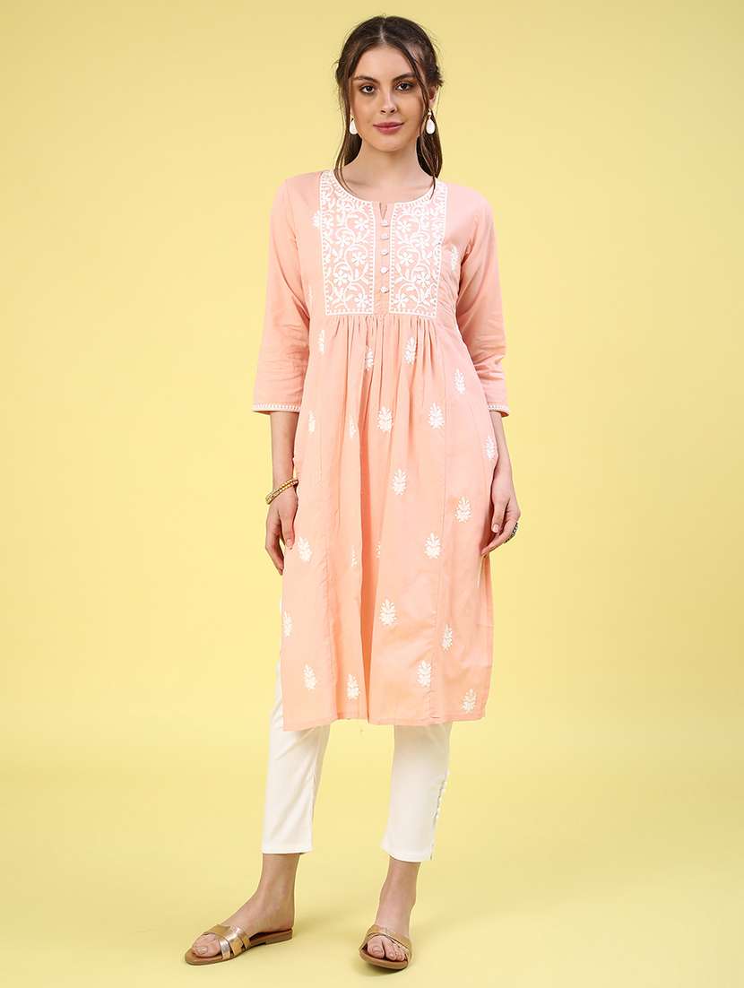 peach cotton aline kurta - 22298240 -  Standard Image - 2