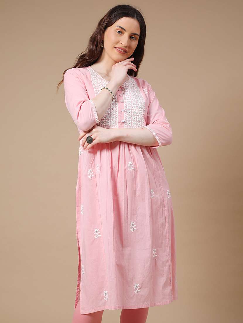 pink cotton aline kurta - 22298241 -  Standard Image - 2