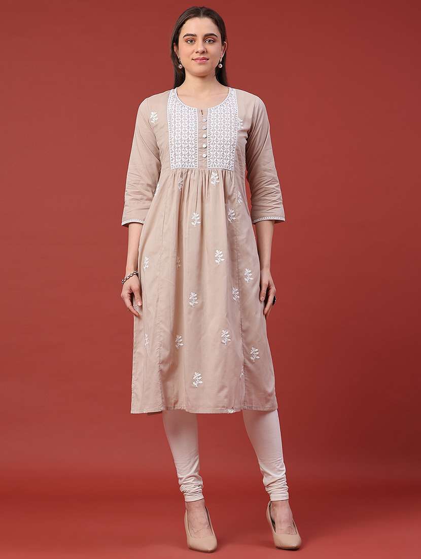 women embroidered three quarter sleeves a-line kurta  - 22298242 -  Standard Image - 2