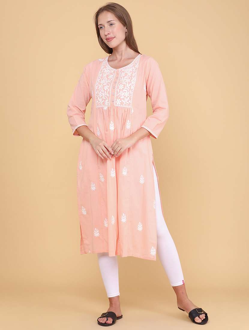 women embroidered three quarter sleeves straight kurta  - 22298243 -  Standard Image - 2