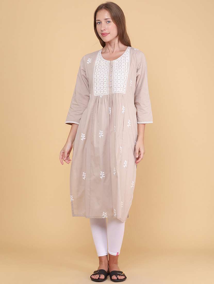 Women Embroidered Three Quarter Sleeves Straight Kurta - 22298244 -  Standard Image - 2