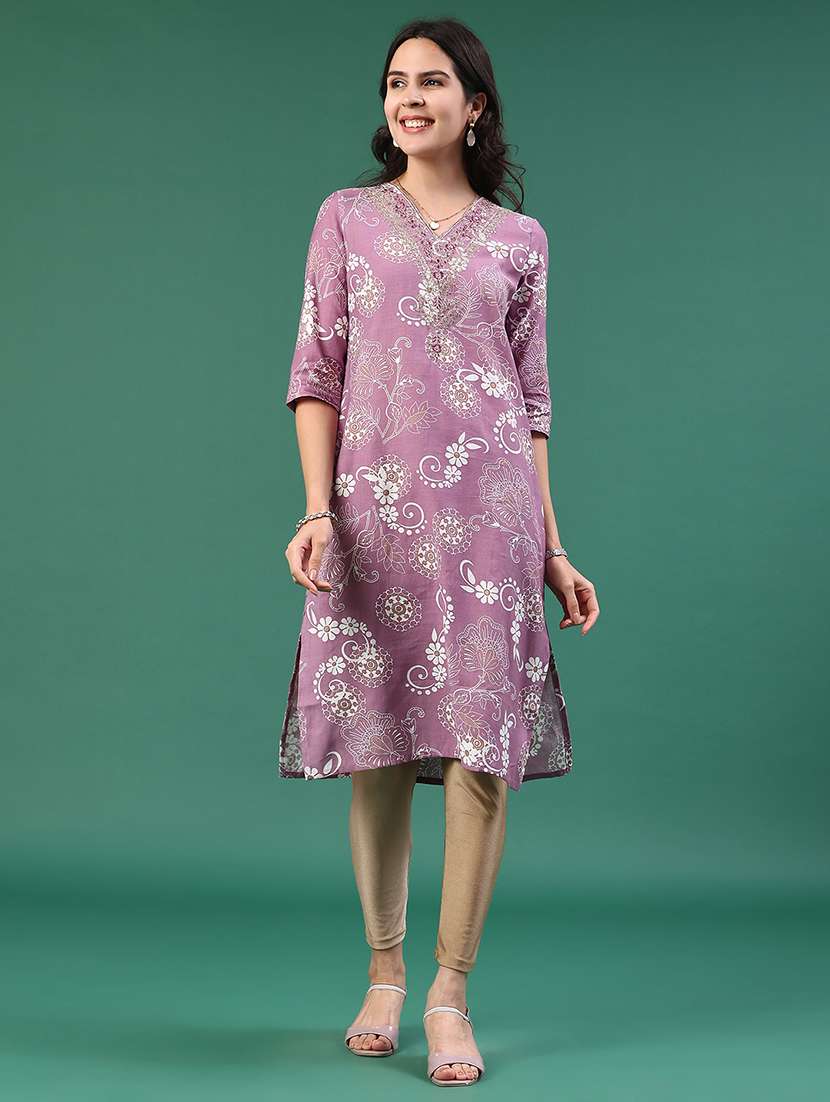 women printed three quarter sleeve kurta - 22298245 -  Standard Image - 2