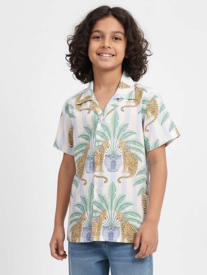 boys printed cuban collar short sleeve shirt