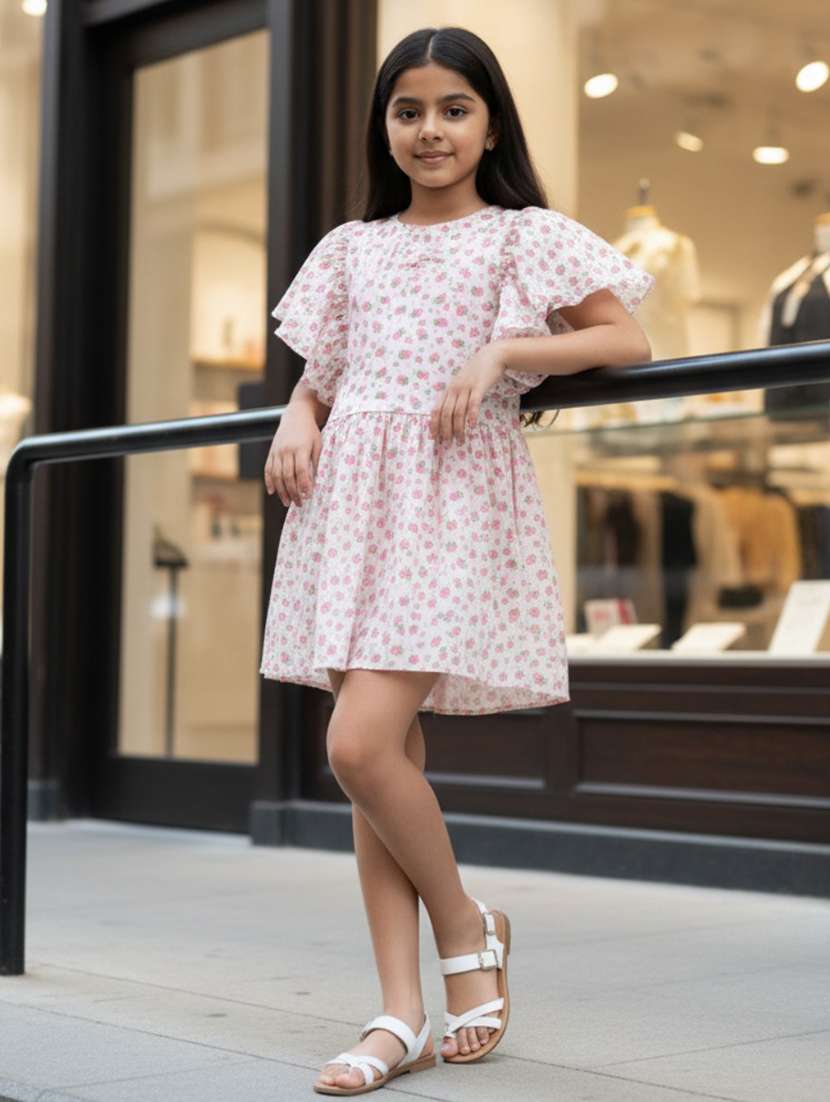 girls printed ruffle sleeve flared dress - 22298419 -  Standard Image - 2