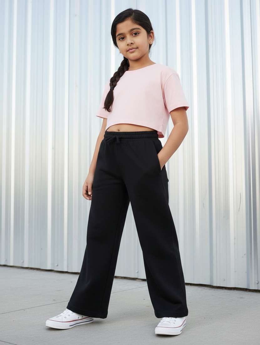 girls solid mid rise track pant - 22298426 -  Standard Image - 2