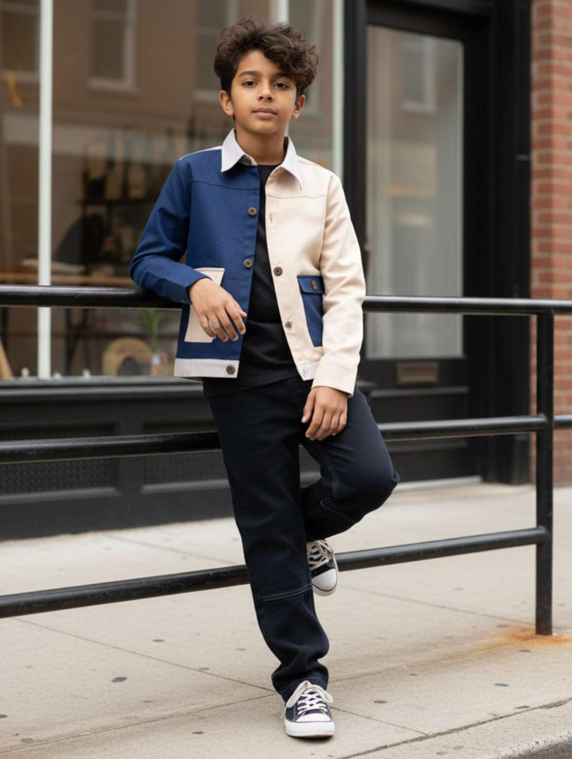 boys color blocked collaerd long sleeve shirt - 22298429 -  Standard Image - 2