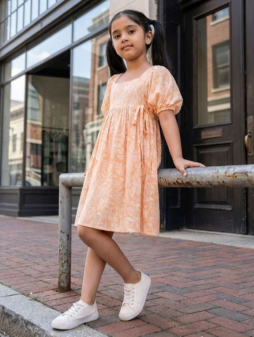 Girls Printed Puff Sleeve Flared Dress - 22298436 -  Standard Image - 2