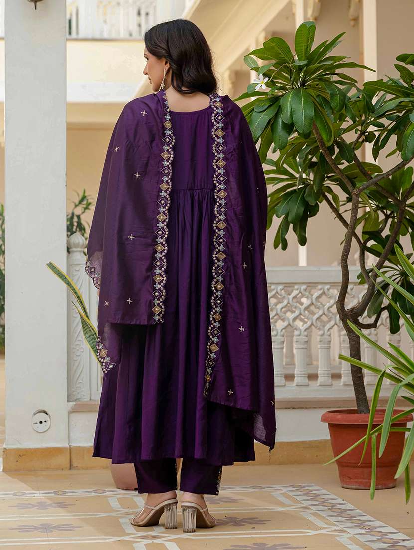 women solid with work three quarter sleeve kurta pant with dupatta set - 22298504 -  Standard Image - 2