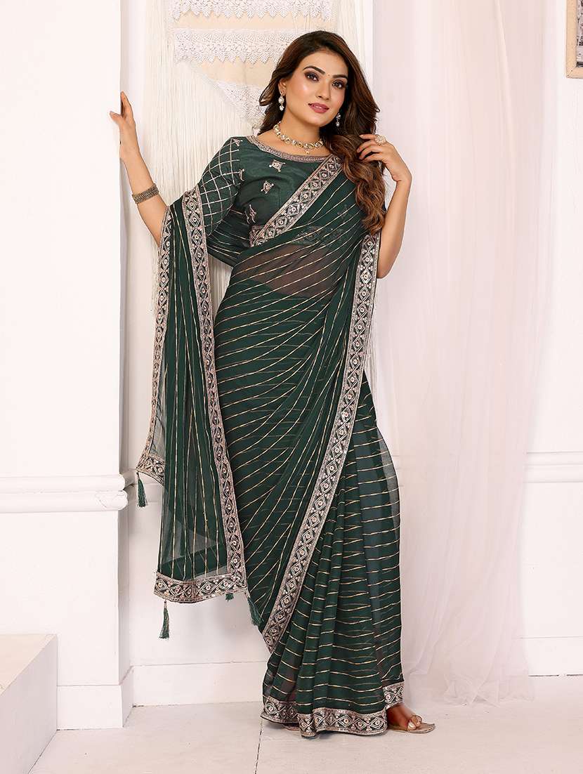 women striped bordered saree with blouse - 22298963 -  Standard Image - 2