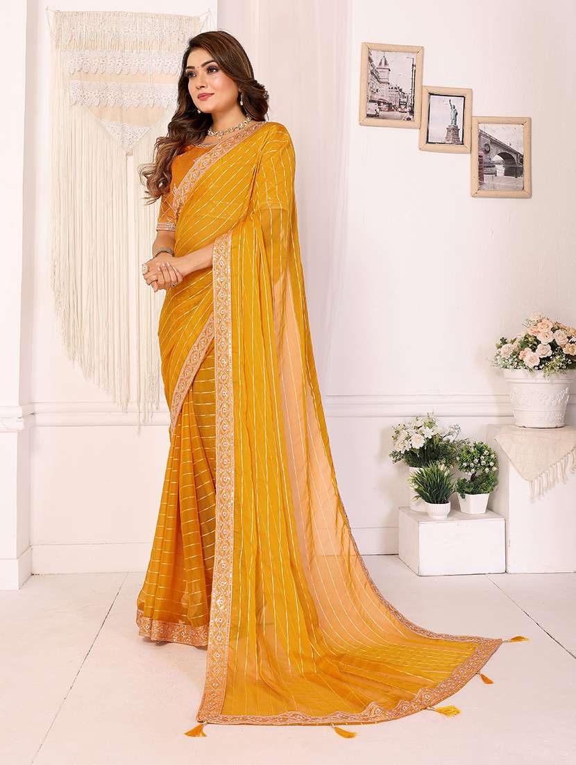 women striped bordered saree with blouse - 22298964 -  Standard Image - 2