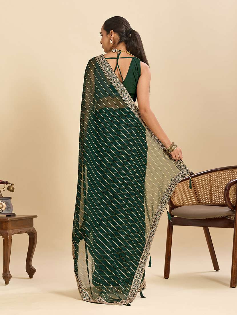 women striped bordered saree with blouse - 22299000 -  Standard Image - 2
