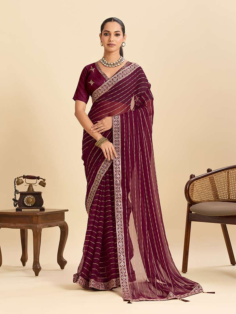 women striped bordered saree with blouse