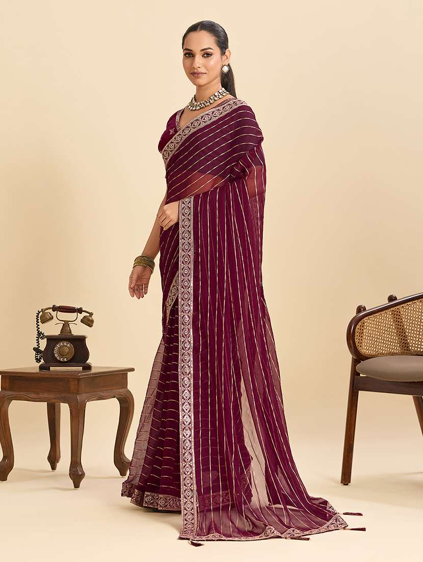 women striped bordered saree with blouse - 22299004 -  Standard Image - 2