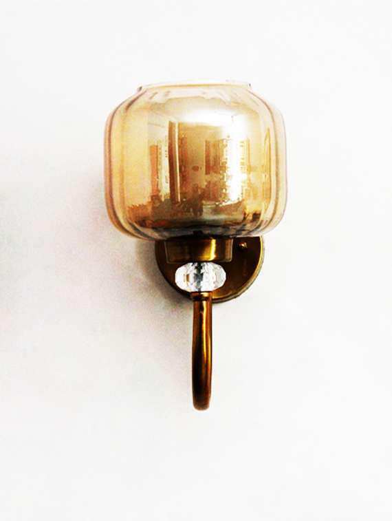 rounded cube glass wall sconce with amber shade - 22299048 -  Standard Image - 2