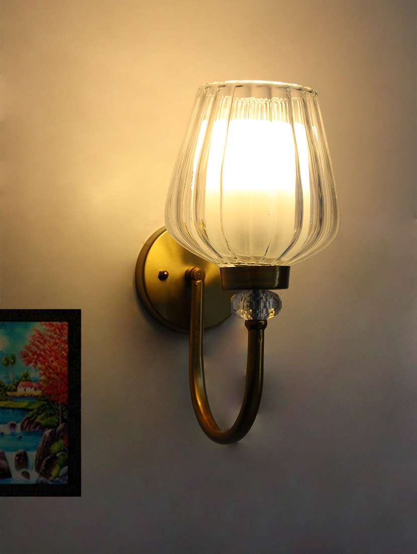 fluted clear tulip glass wall sconce ? brass finish