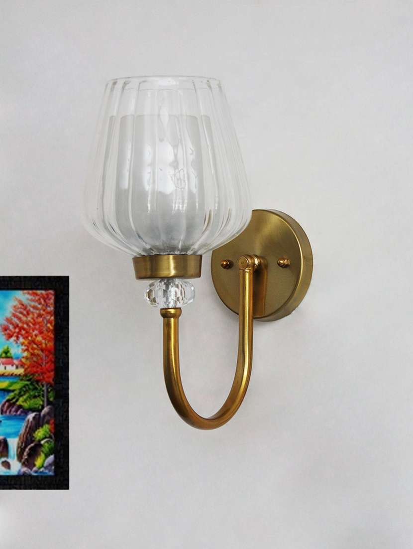 fluted clear tulip glass wall sconce – brass finish - 22299110 -  Standard Image - 2