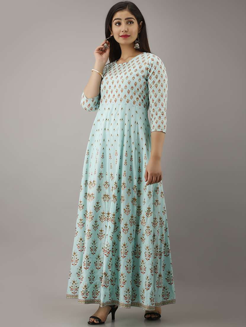 women printed three quarter sleeve ethnic dress - 22299129 -  Standard Image - 2