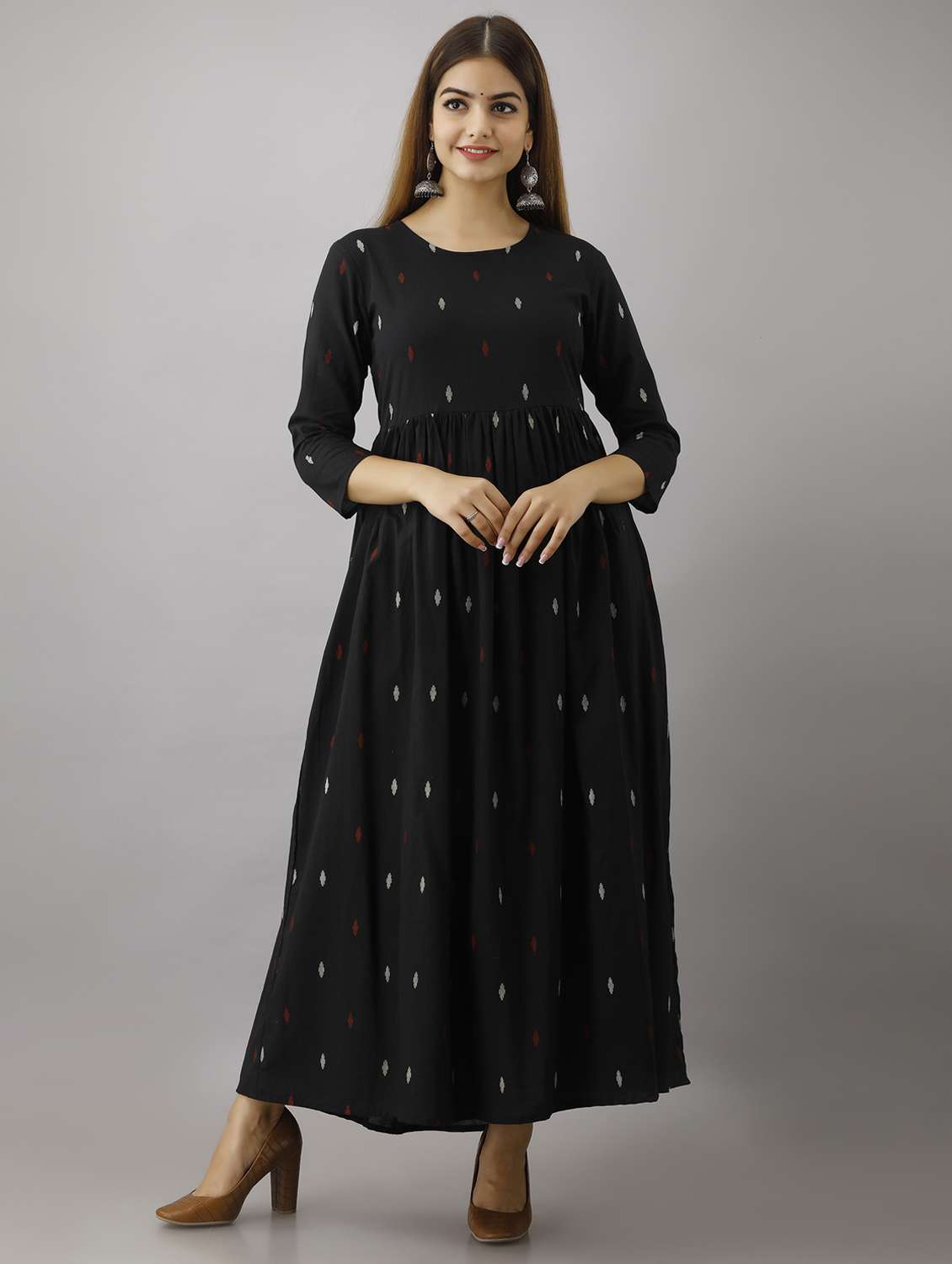 women self design three quarter sleeve ethnic dress - 22299130 -  Standard Image - 2