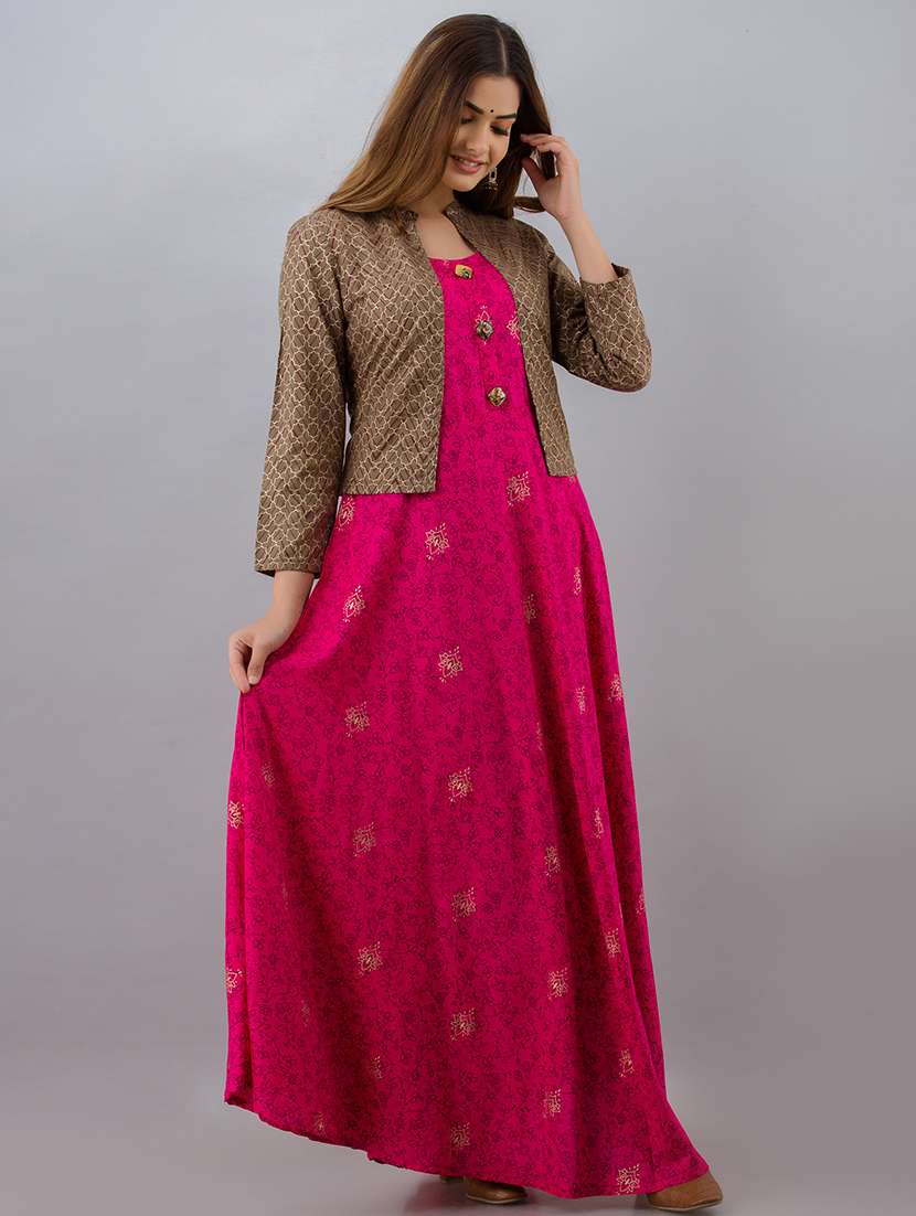 women printed three quarter sleeve ethnic dress - 22299132 -  Standard Image - 2