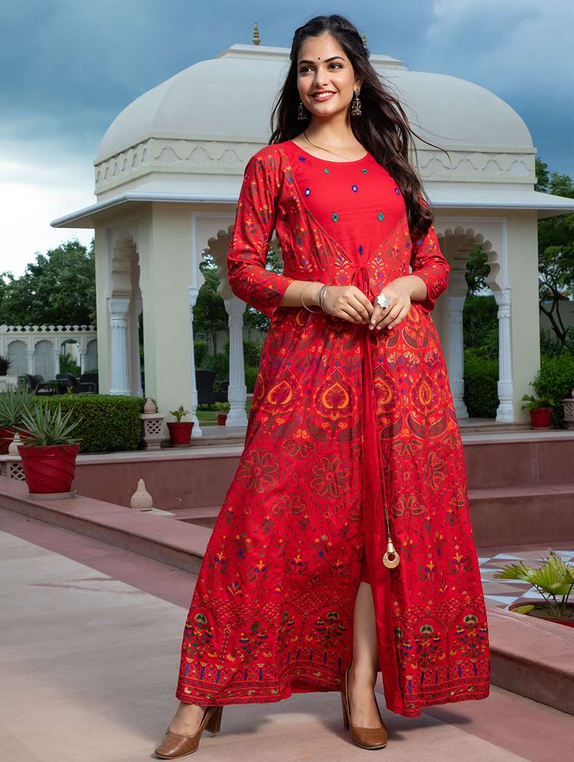 women printed three quarter sleeve ethnic dress