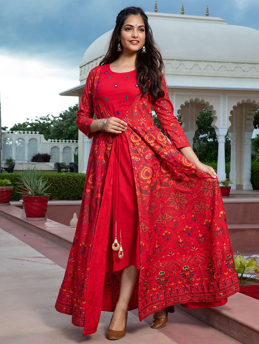 women printed three quarter sleeve ethnic dress - 22299134 -  Standard Image - 2