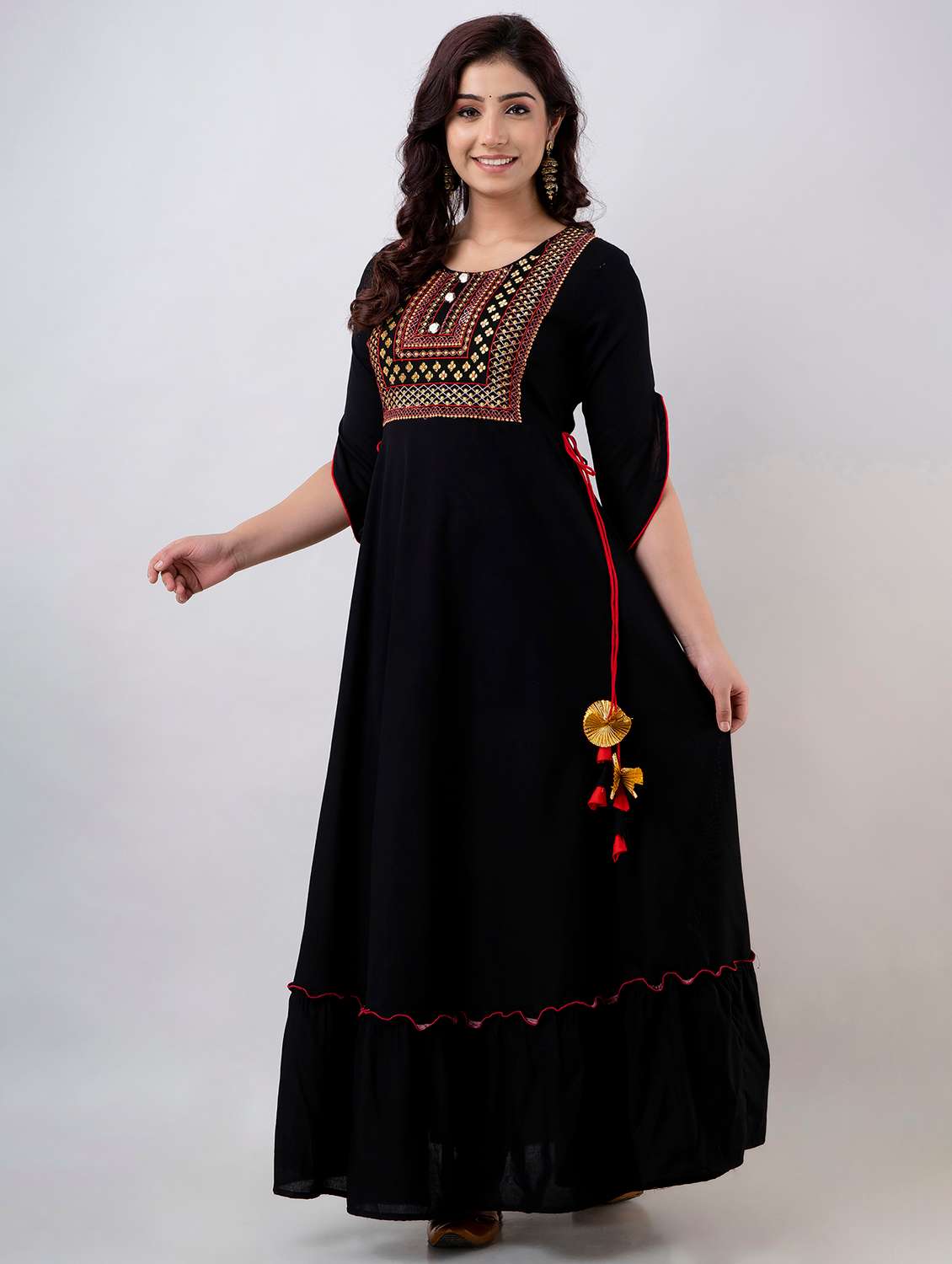 women solid with work three quarter sleeve ethnic dress - 22299138 -  Standard Image - 2