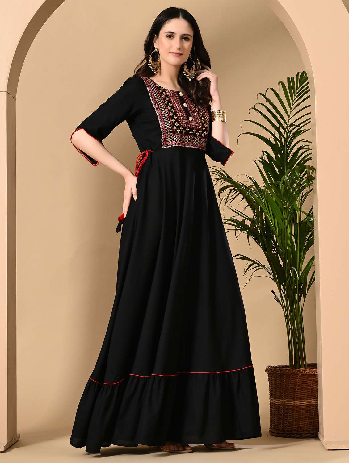 women solid with work three quarter sleeve ethnic dress - 22299139 -  Standard Image - 2