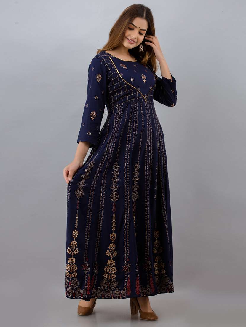 women printed three quarter sleeve ethnic dress - 22299143 -  Standard Image - 2