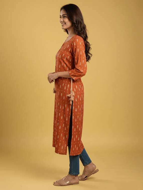 women printed three quarter sleeve straight kurta - 22299147 -  Standard Image - 2