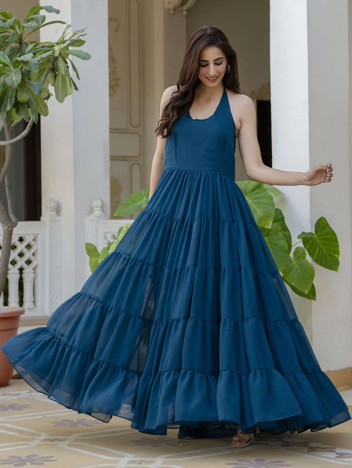 women solid halter neck tiered maxi dress - 22299151 -  Standard Image - 2