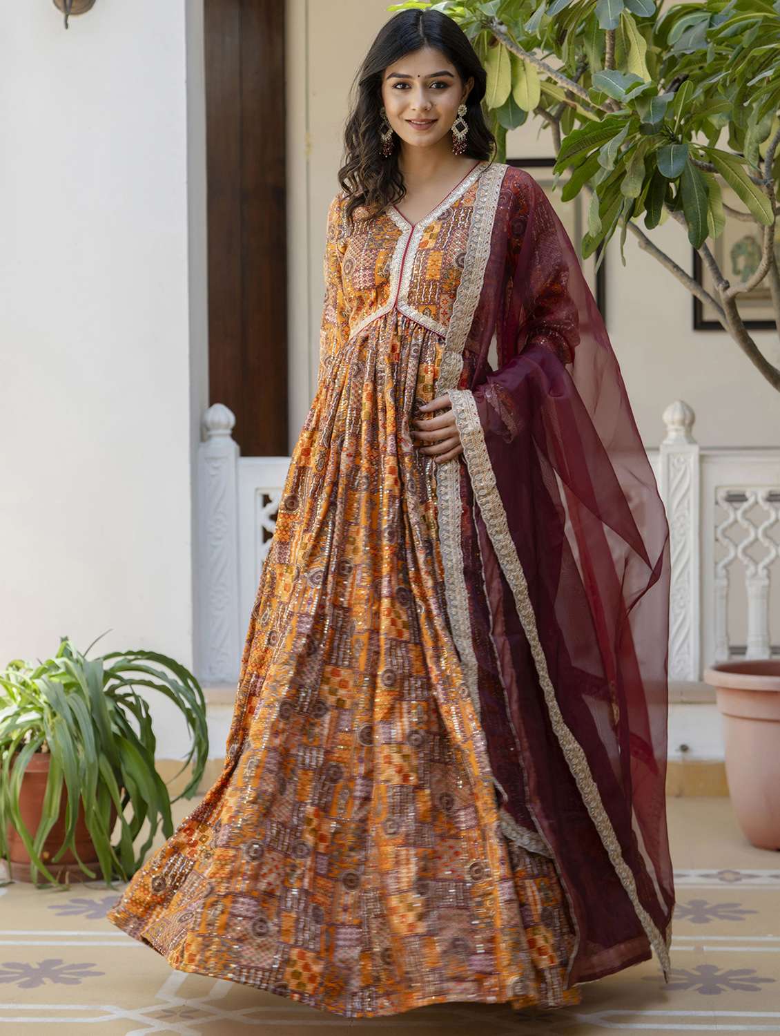 women printed long sleeve kurta with dupatta set - 22299152 -  Standard Image - 2
