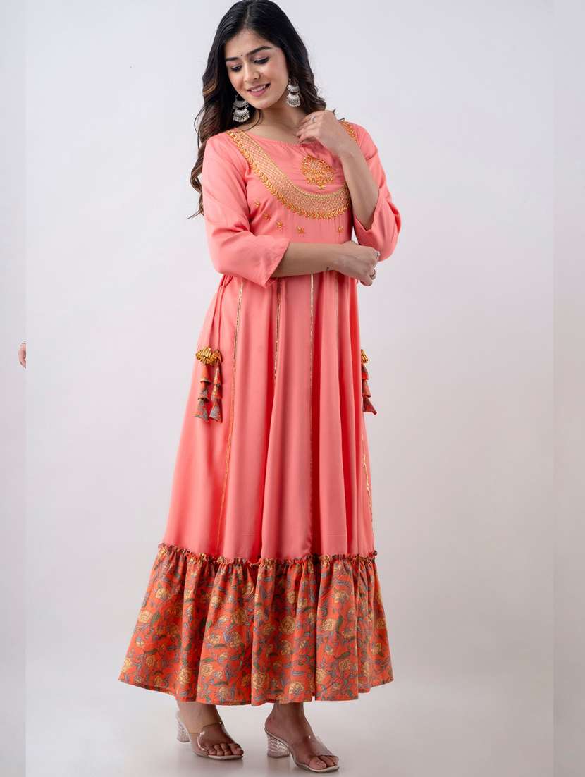 women printed three quarter sleeve ethnic dress - 22299153 -  Standard Image - 2