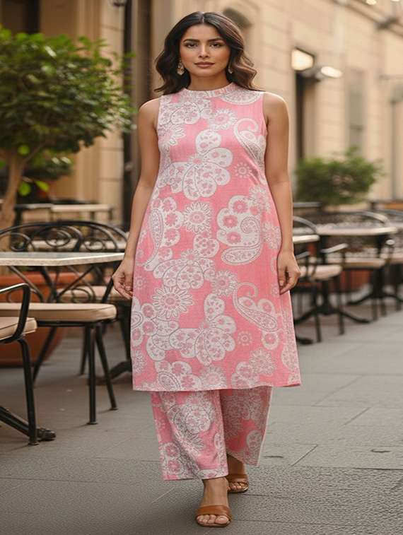 women floral printed sleeveless ethnic co-ord set - 22299166 -  Standard Image - 2