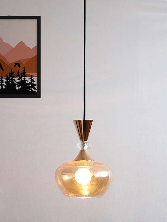 Amber Kachori Glass Pendant Light With Gold Finish - 22299390 -  Standard Image - 2