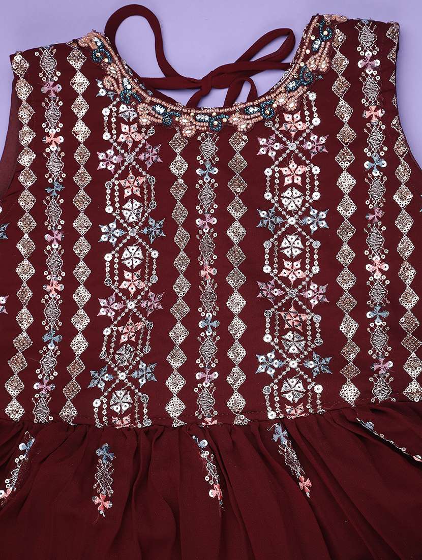 Girls Embroidered Sleeveless Kurta Skirt Set - 22299526 -  Standard Image - 2