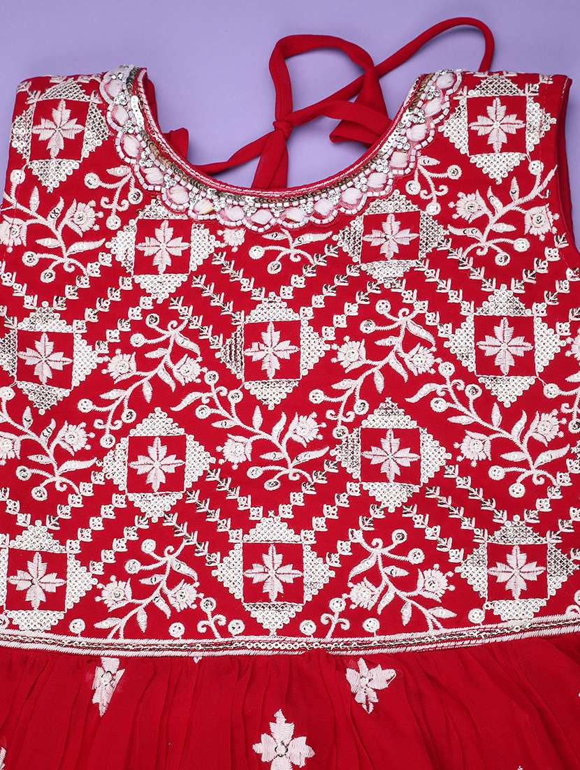 Girls Embroidered Sleeveless Kurta Skirt Set - 22299527 -  Standard Image - 2