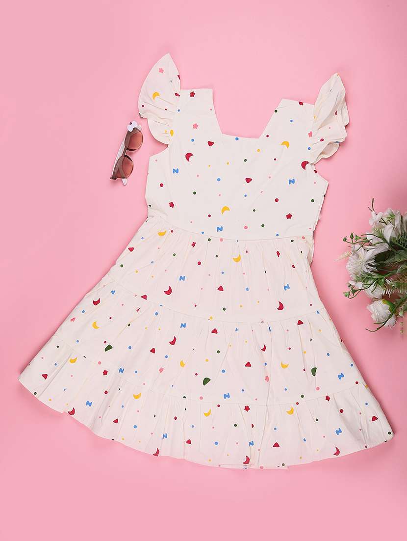 Girls Printed Cap Sleeves Tiered Frock - 22299558 -  Standard Image - 2