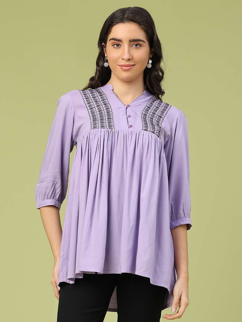 women solid with work three quarter sleeve flared tunic