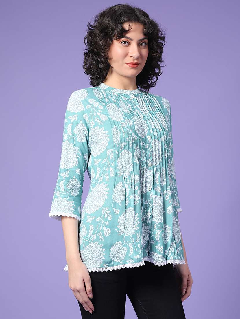 Women Floral Three Quarter Sleeve Ethnic Top - 22299608 -  Standard Image - 2