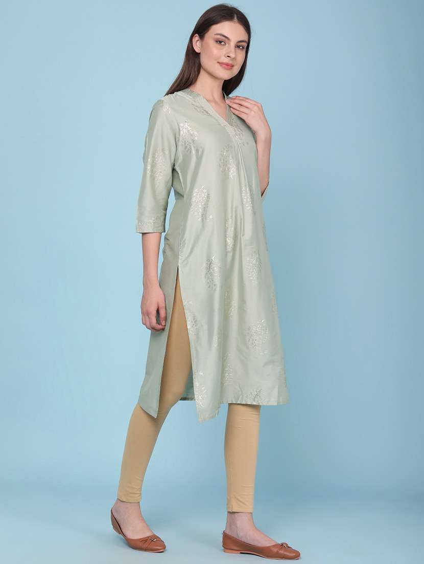 Women Self Design Three Quarter Sleeves Straight Kurta - 22299619 -  Standard Image - 2