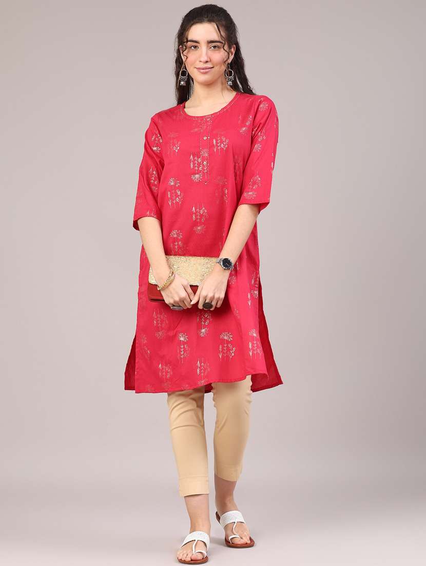 women printed three quarter sleeve straight kurta
