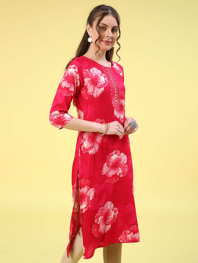 red rayon straight kurta - 22299626 -  Standard Image - 2