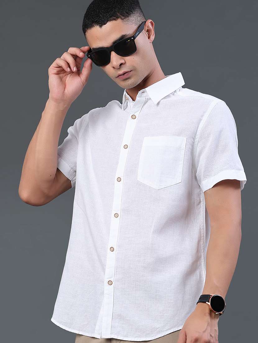 men solid short sleeve regular fit casual shirt