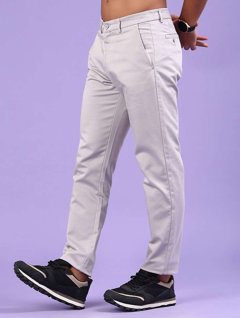 men solid mid rise chinos casual trouser
