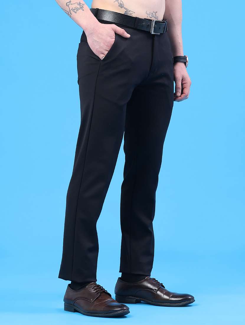 men solid mid rise flat front formal trouser - 22299808 -  Standard Image - 2
