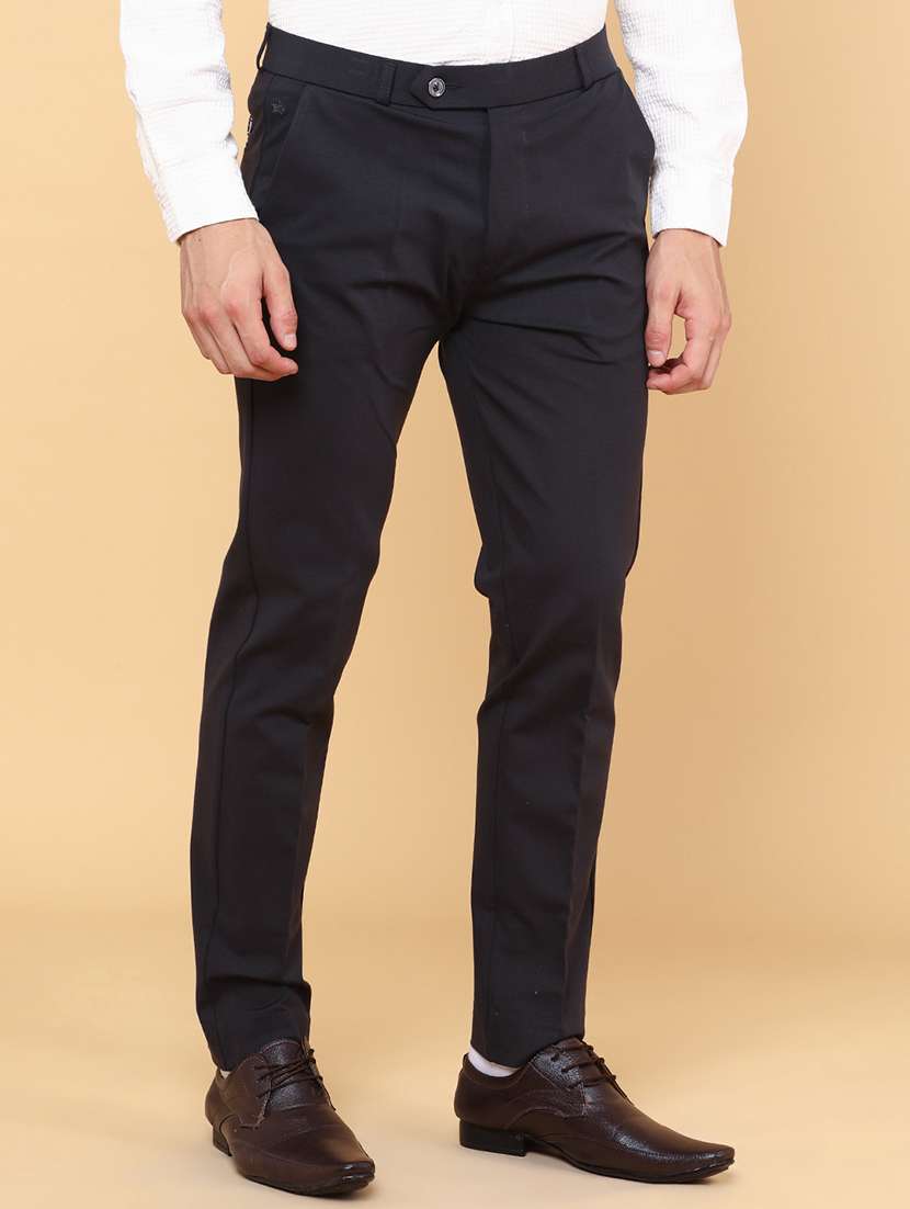 Grey Cotton Flat Front Trousers Formal - 22299812 -  Standard Image - 2