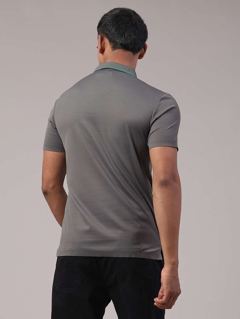 men's grey seamless polo-t-shirt with tonal stitching  slim fit breathable stretch - 22299818 -  Standard Image - 2